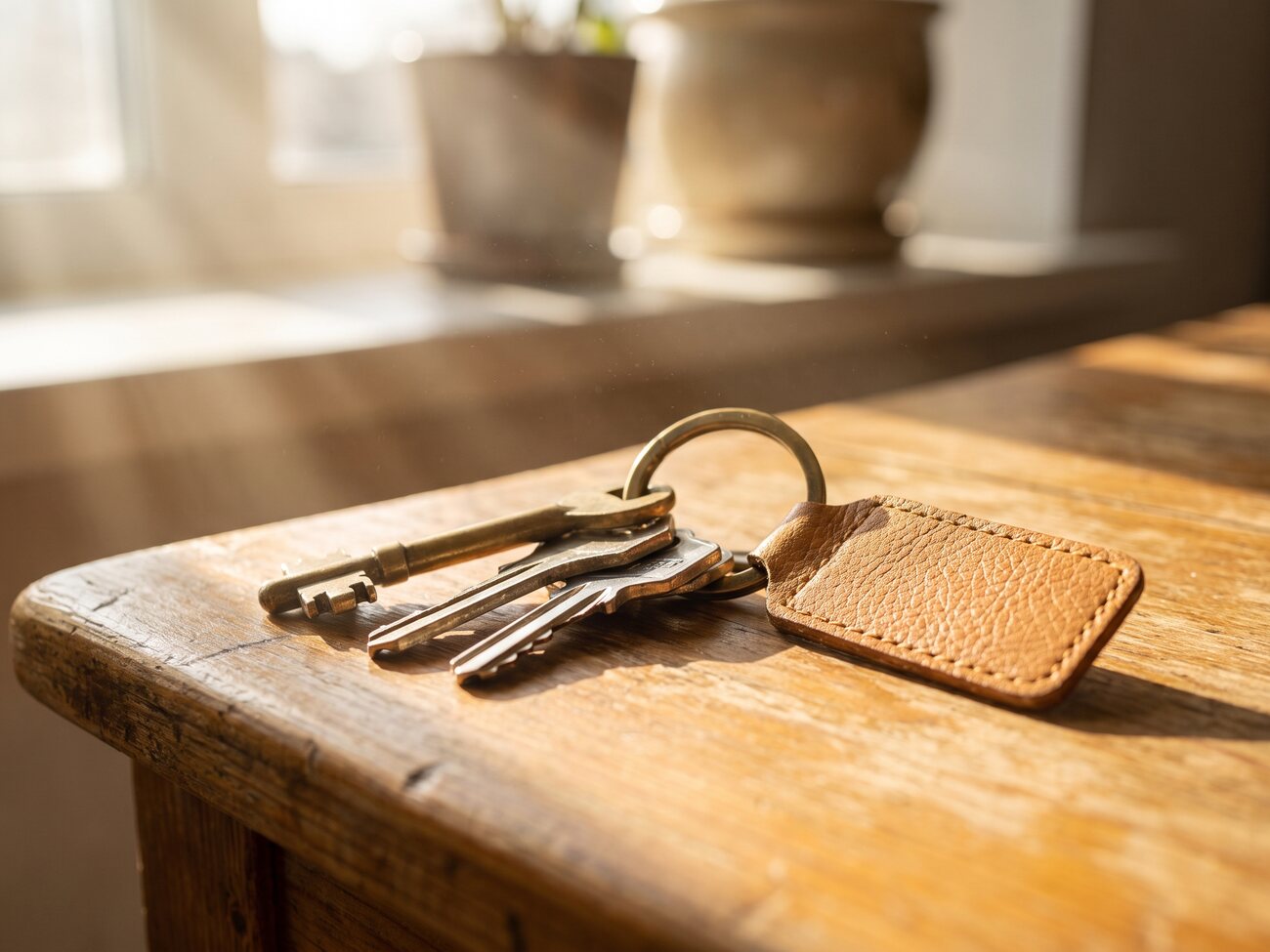 House keys resting on a wooden table