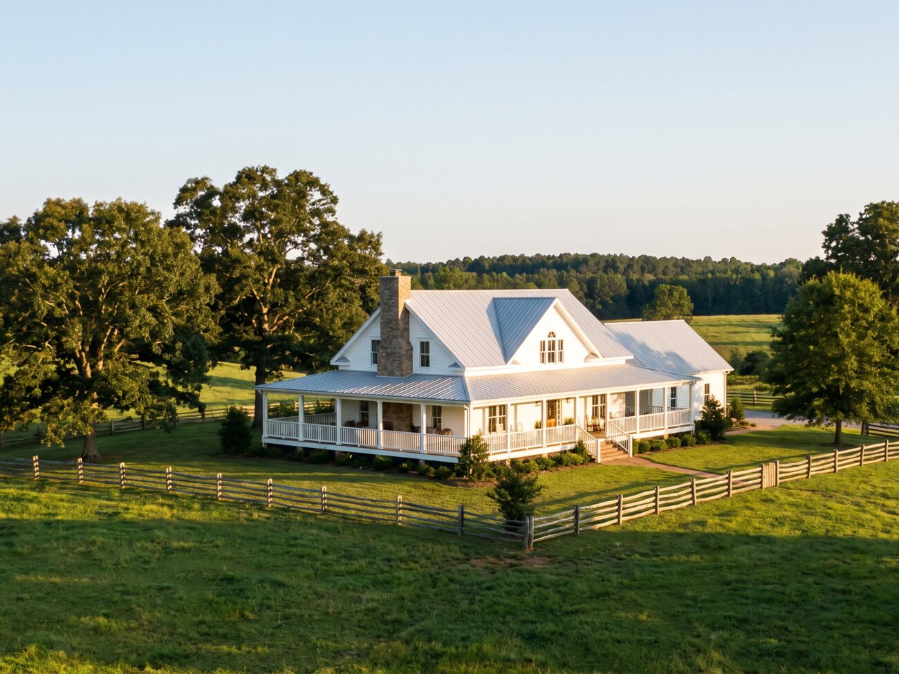 Southern farmhouse on open land